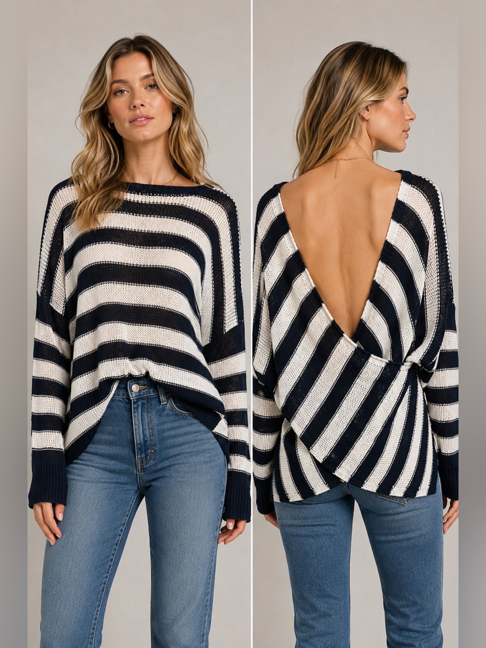 Derek Lam Crosby 10 navy and white stripe oversized slouchy drop sleeve sweater